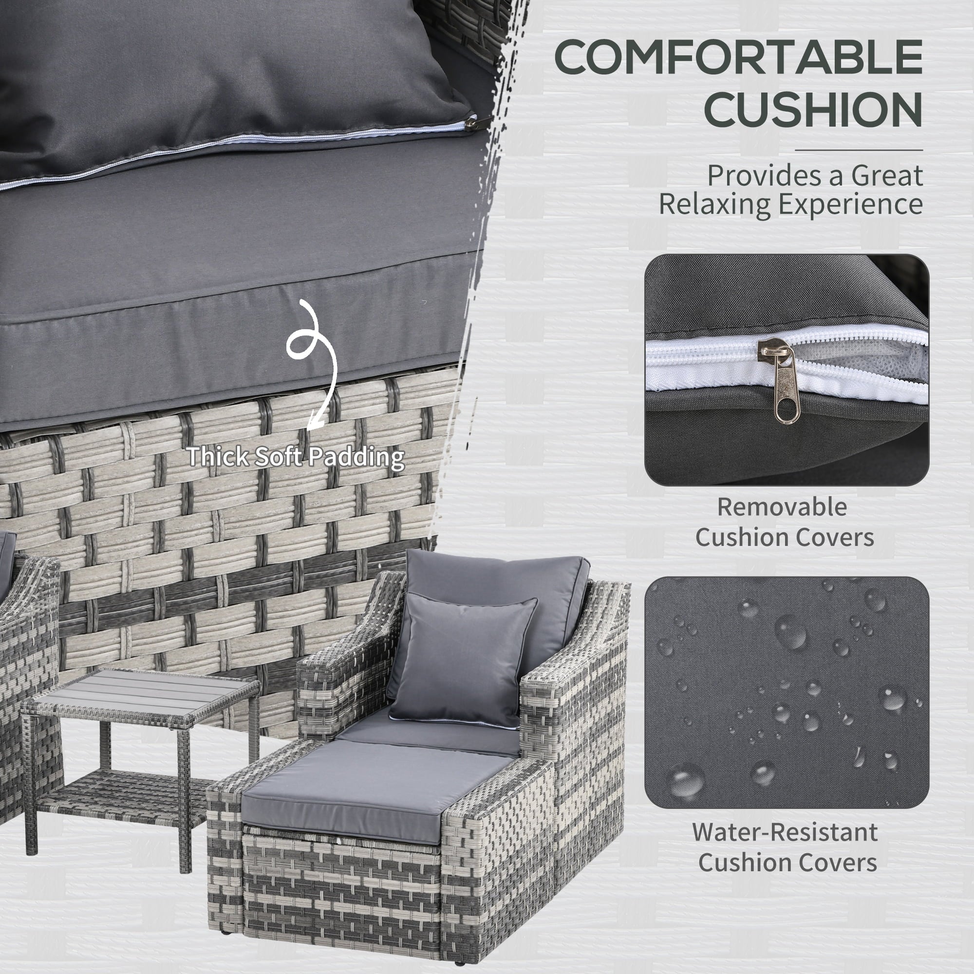 5 Piece Patio Furniture Set, Chairs, Ottoman, Coffee Table, Gray