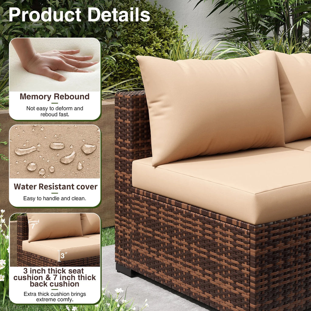 Patio Furniture Set, Outdoor Patio Furniture Wicker Sectional Furniture Couch Set,5 Pieces Outdoor Sectional Sofa with Fire Pit Table, Outdoor Patio Set for Porch Furniture (Beige)