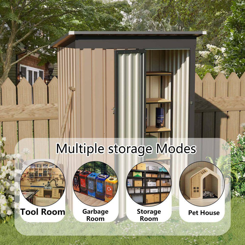 4.27 Ft. W X 2.42 Ft. D Brown Metal Shed with Hinge Door (10.33 Sq. Ft. )