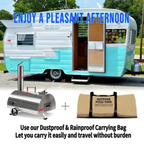 12In Portable Silver Wood-Fired Outdoor Pizza Oven, Includes a Baking Tray, Grill, and Various Accessories.