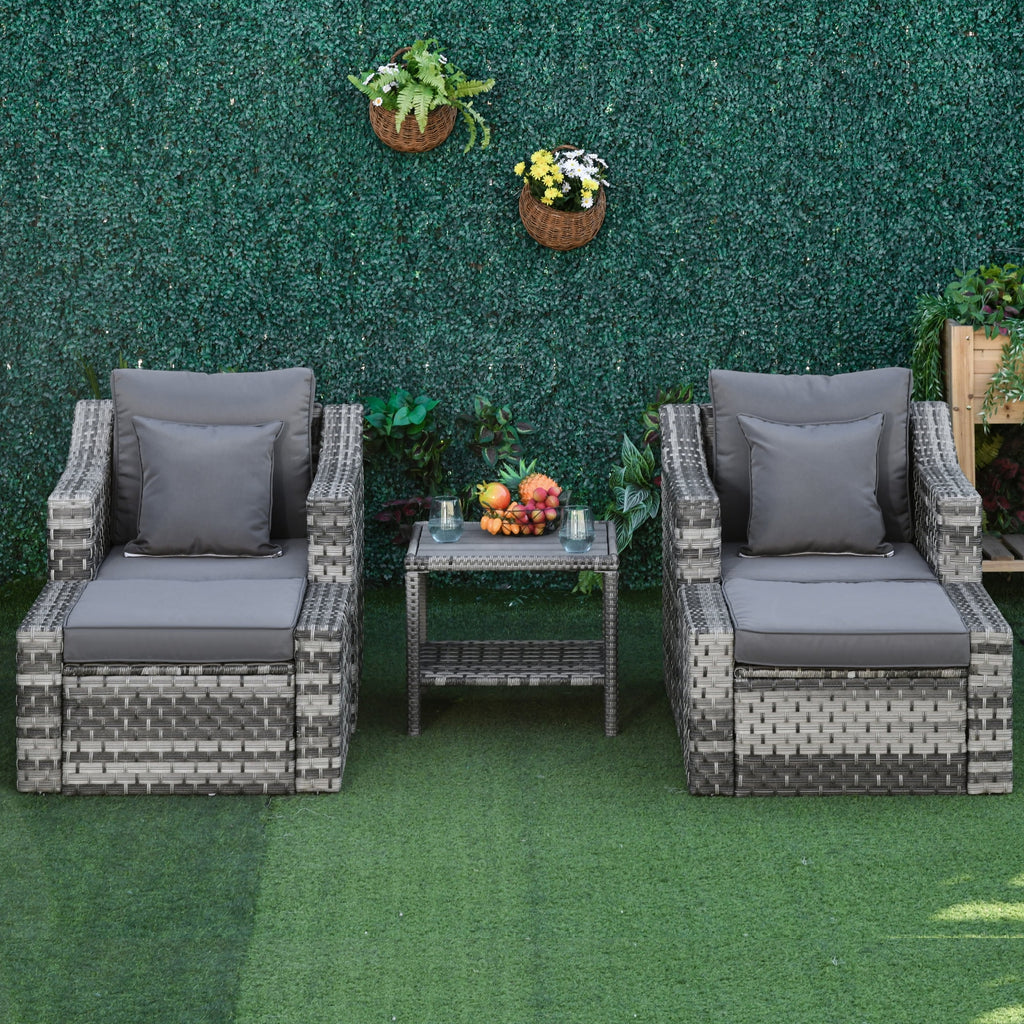 5 Piece Patio Furniture Set, Chairs, Ottoman, Coffee Table, Gray