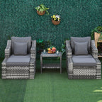 5 Piece Patio Furniture Set, Chairs, Ottoman, Coffee Table, Gray