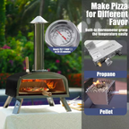 16 In. Propane and Wood Fired Stainless Steel Outdoor Pizza Oven with Gas Burner, Black