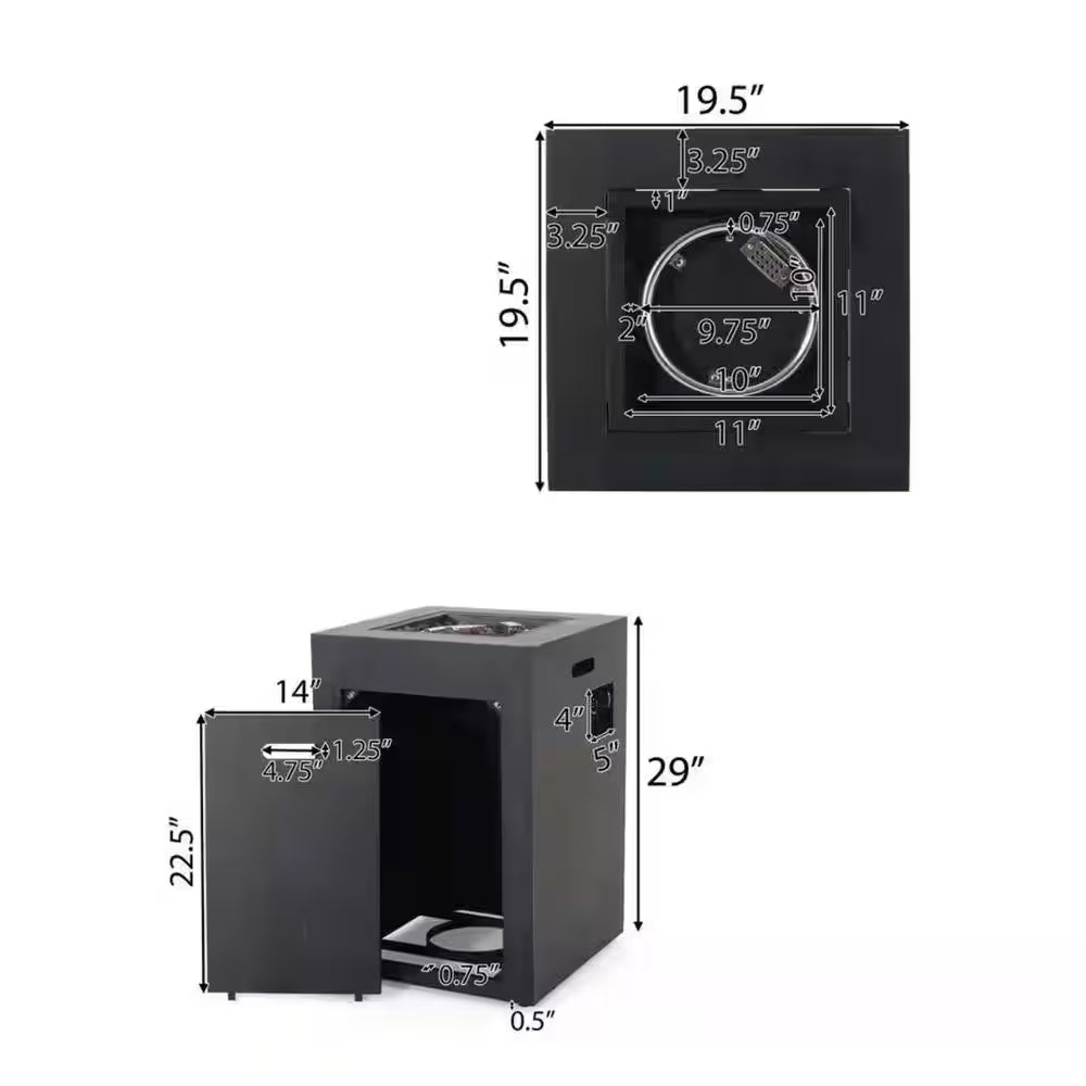 19.5 In. Brushed Black Square Propane Outdoor Fire Pit