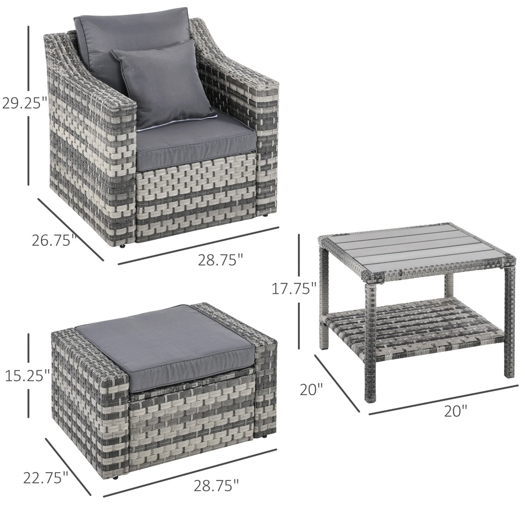 5 Piece Patio Furniture Set, Chairs, Ottoman, Coffee Table, Gray