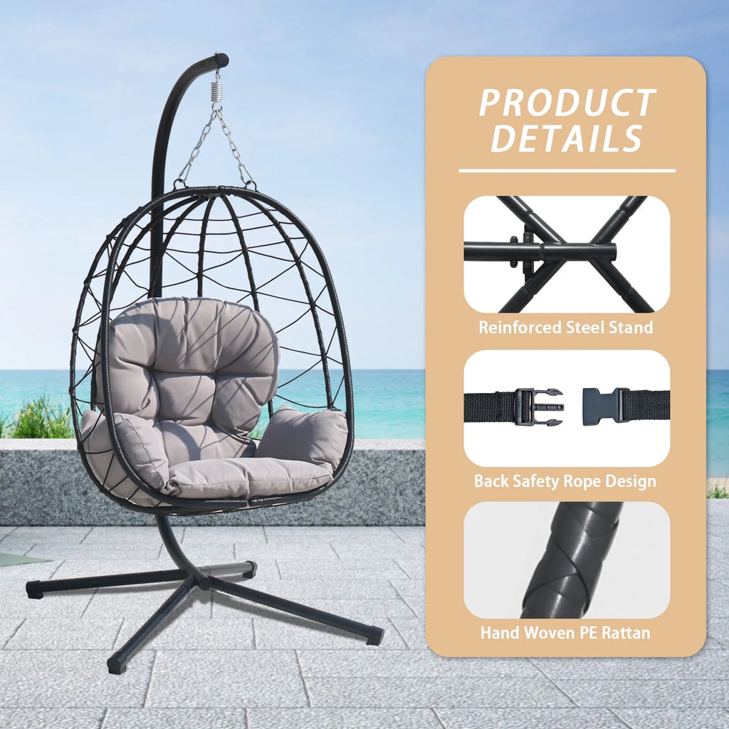Adult Steel Egg Hanging Chair with Cushion, Black