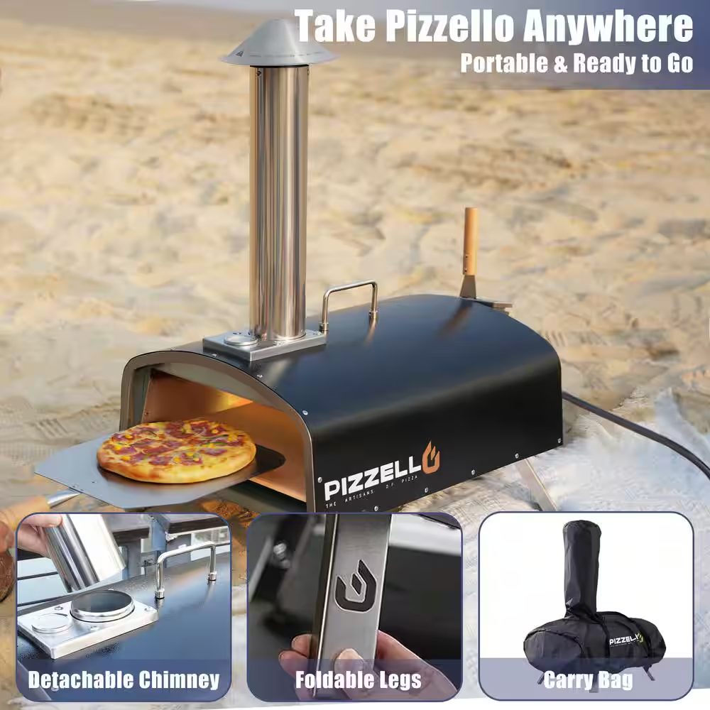 16 In. Propane and Wood Fired Stainless Steel Outdoor Pizza Oven with Gas Burner, Black