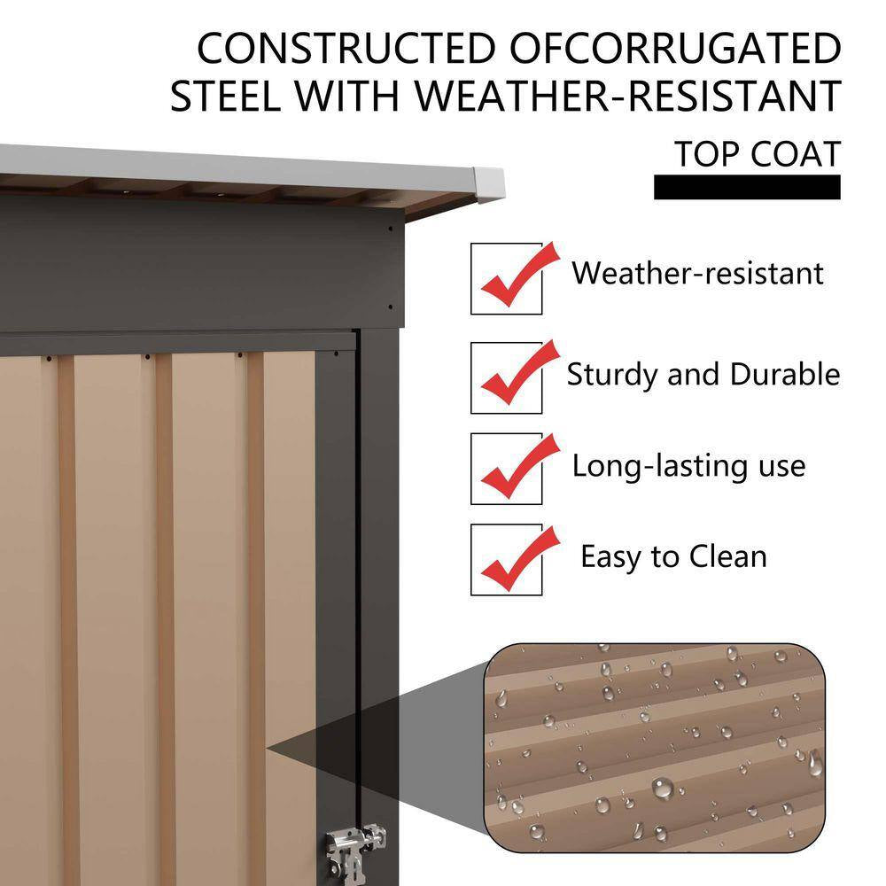 4.27 Ft. W X 2.42 Ft. D Brown Metal Shed with Hinge Door (10.33 Sq. Ft. )