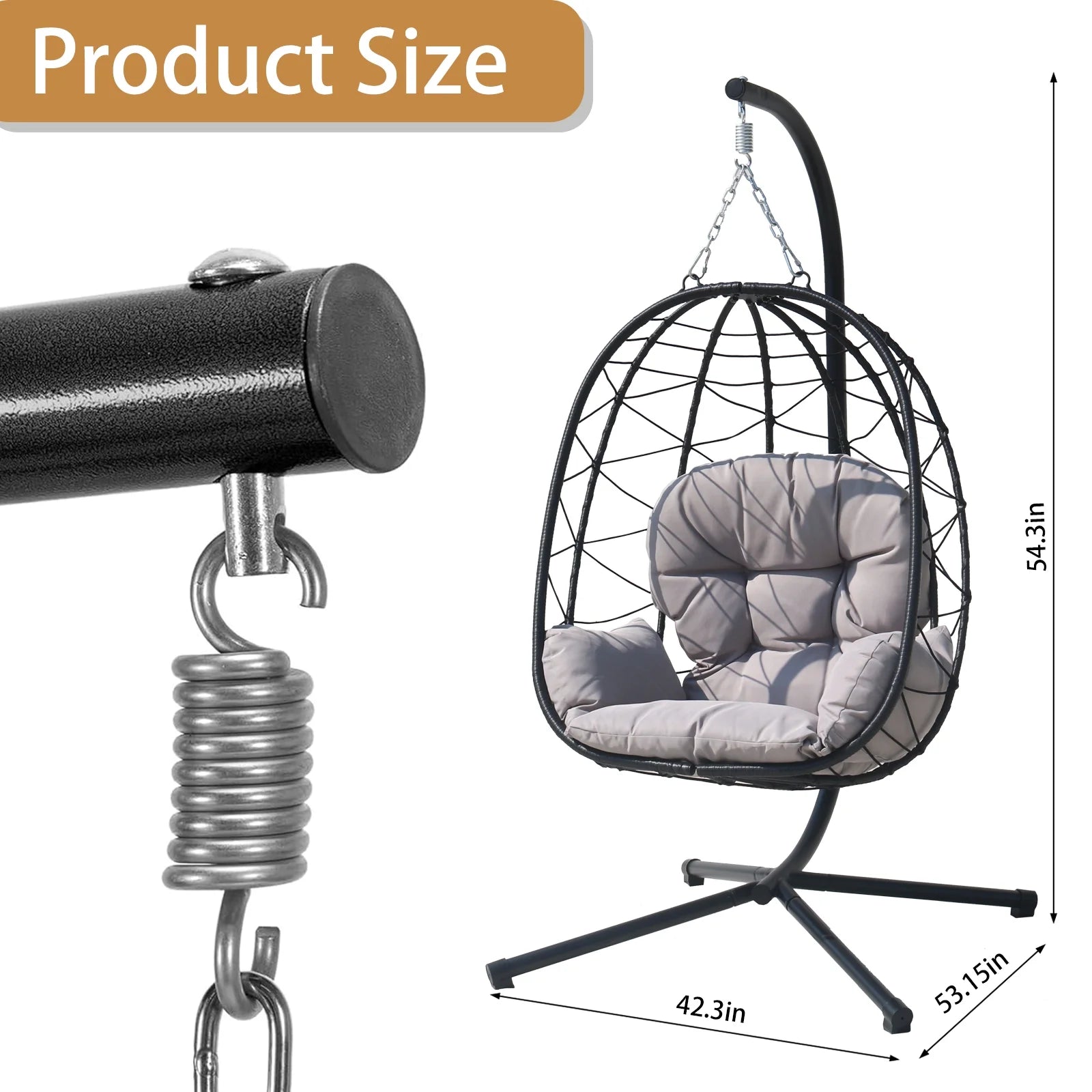 Adult Steel Egg Hanging Chair with Cushion, Black