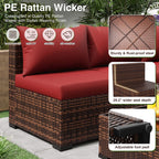 Patio Furniture Set, Outdoor Patio Furniture Wicker Sectional Furniture Couch Set, 9 Pieces Outdoor Sectional Sofa with Fire Pit Table, Outdoor Patio Set for Outdoor Furniture (Burgundy Red)