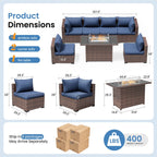 Patio Furniture Set, Outdoor Patio Furniturewicker Sectional Furniture Set, 7 Pieces Outdoor Sectional Sofa with Fire Pit Table, Outdoor Patio Furniture Set for Outdoor Furniture (Navy Blue)