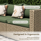 7 Pieces Outdoor Patio Furniture Set, Grey Rattan Wicker Outdoor Conversation Sectional Sofa Set with Cushions for Backyard, Green