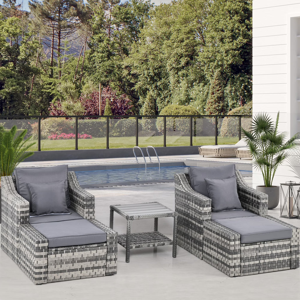 5 Piece Patio Furniture Set, Chairs, Ottoman, Coffee Table, Gray