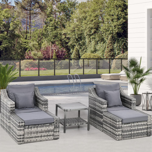 5 Piece Patio Furniture Set, Chairs, Ottoman, Coffee Table, Gray