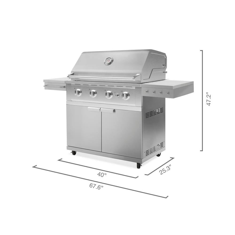 Outdoor Kitchen Built-In 4-Burner Stainless Steel Grill Cart with Propane Gas Performance Grill, 40 In.