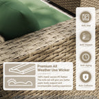 7 Pieces Outdoor Patio Furniture Set, Grey Rattan Wicker Outdoor Conversation Sectional Sofa Set with Cushions for Backyard, Green