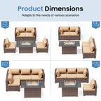 Patio Furniture Set, Outdoor Patio Furniture Wicker Sectional Furniture Couch Set,5 Pieces Outdoor Sectional Sofa with Fire Pit Table, Outdoor Patio Set for Porch Furniture (Beige)