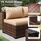 Patio Furniture Set, Outdoor Patio Furniture Wicker Sectional Furniture Couch Set,5 Pieces Outdoor Sectional Sofa with Fire Pit Table, Outdoor Patio Set for Porch Furniture (Beige)