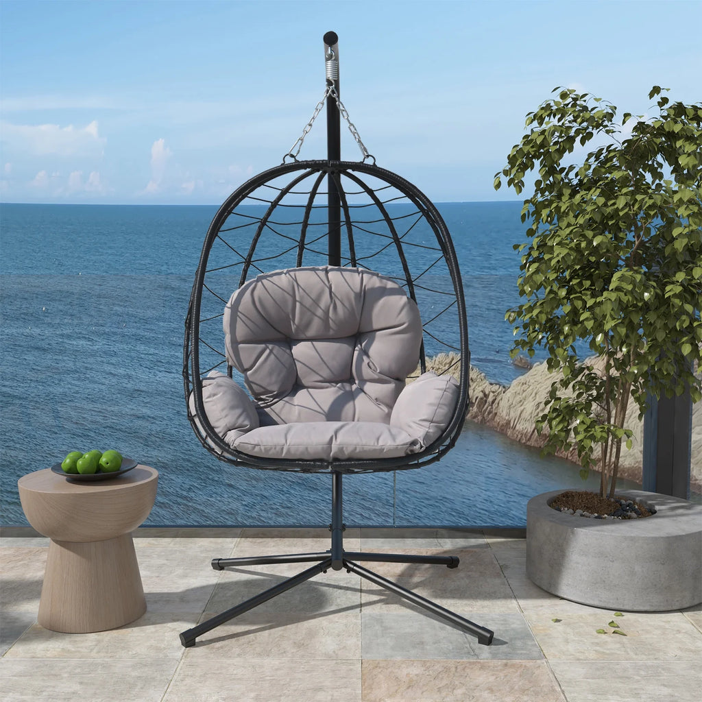 Adult Steel Egg Hanging Chair with Cushion, Black