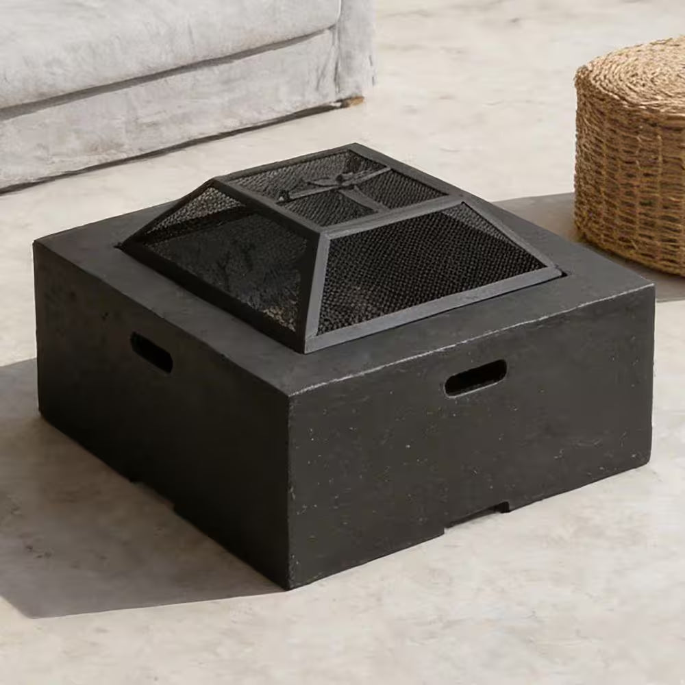 29 In. Dark Gray Square Wood Outdoor Fire Pit