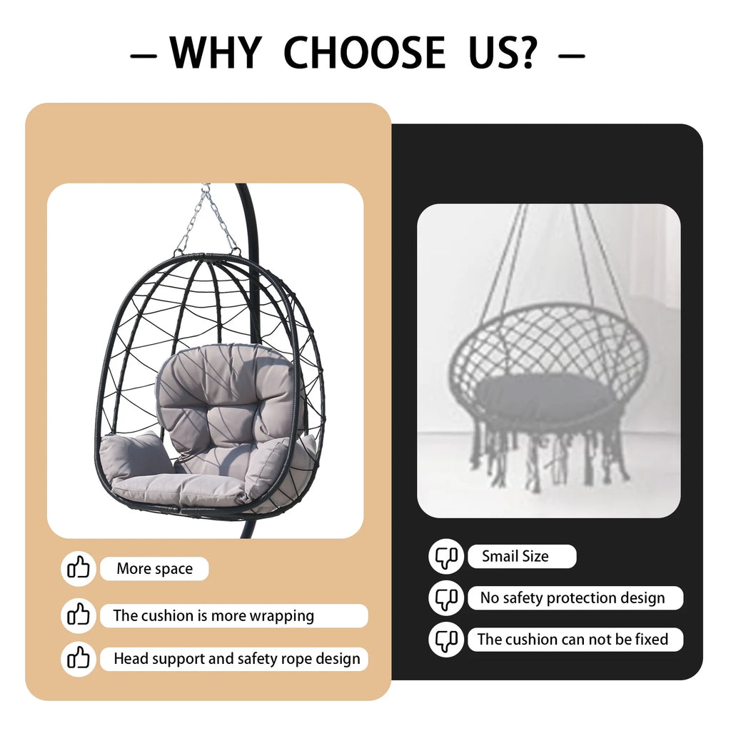 Adult Steel Egg Hanging Chair with Cushion, Black