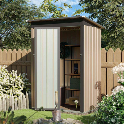 4.27 Ft. W X 2.42 Ft. D Brown Metal Shed with Hinge Door (10.33 Sq. Ft. )