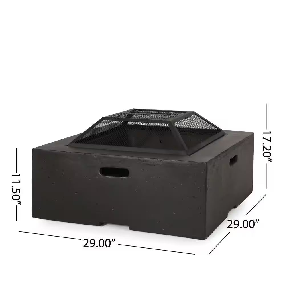 29 In. Dark Gray Square Wood Outdoor Fire Pit