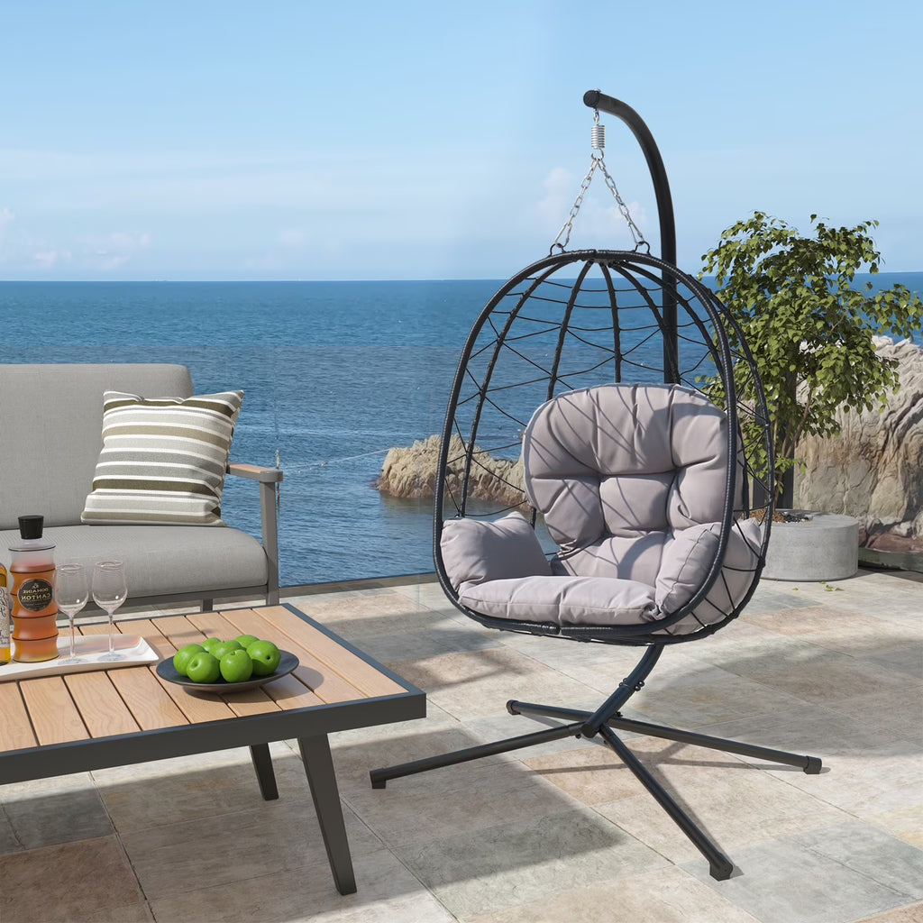 Adult Steel Egg Hanging Chair with Cushion, Black