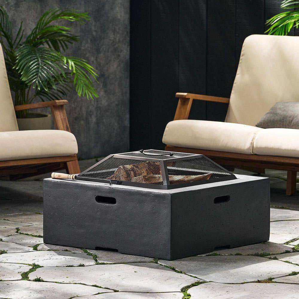 29 In. Dark Gray Square Wood Outdoor Fire Pit