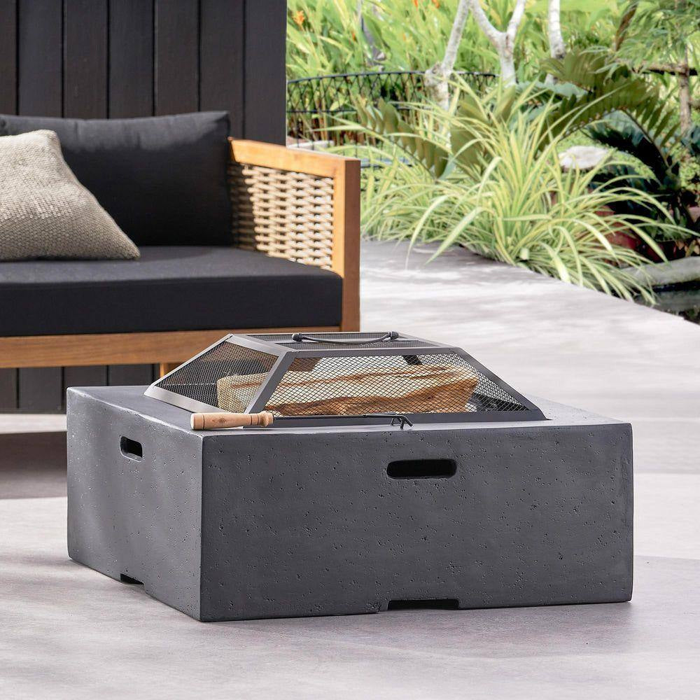 29 In. Dark Gray Square Wood Outdoor Fire Pit