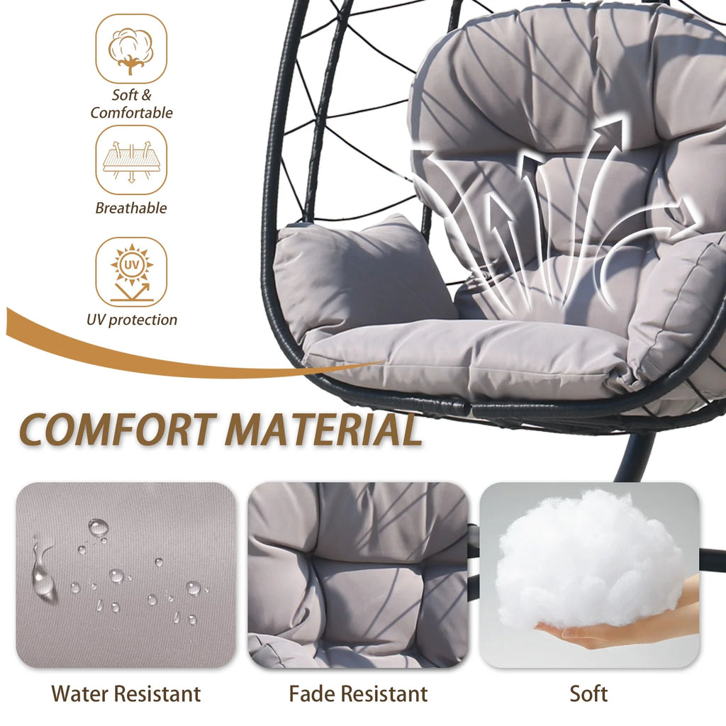 Adult Steel Egg Hanging Chair with Cushion, Black
