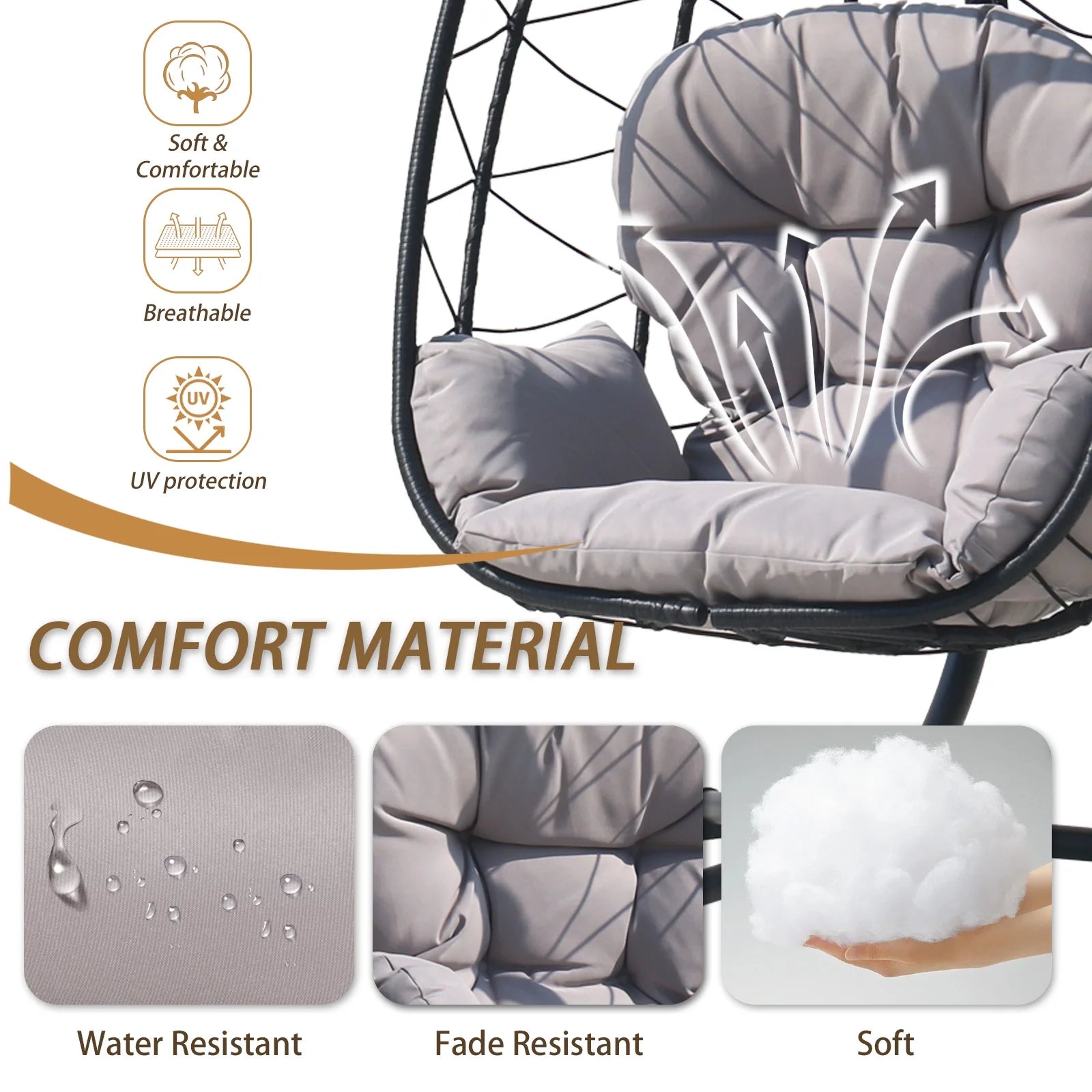Adult Steel Egg Hanging Chair with Cushion, Black