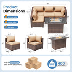 Patio Furniture Set, Outdoor Patio Furniture Wicker Sectional Furniture Couch Set,5 Pieces Outdoor Sectional Sofa with Fire Pit Table, Outdoor Patio Set for Porch Furniture (Beige)