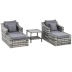 5 Piece Patio Furniture Set, Chairs, Ottoman, Coffee Table, Gray