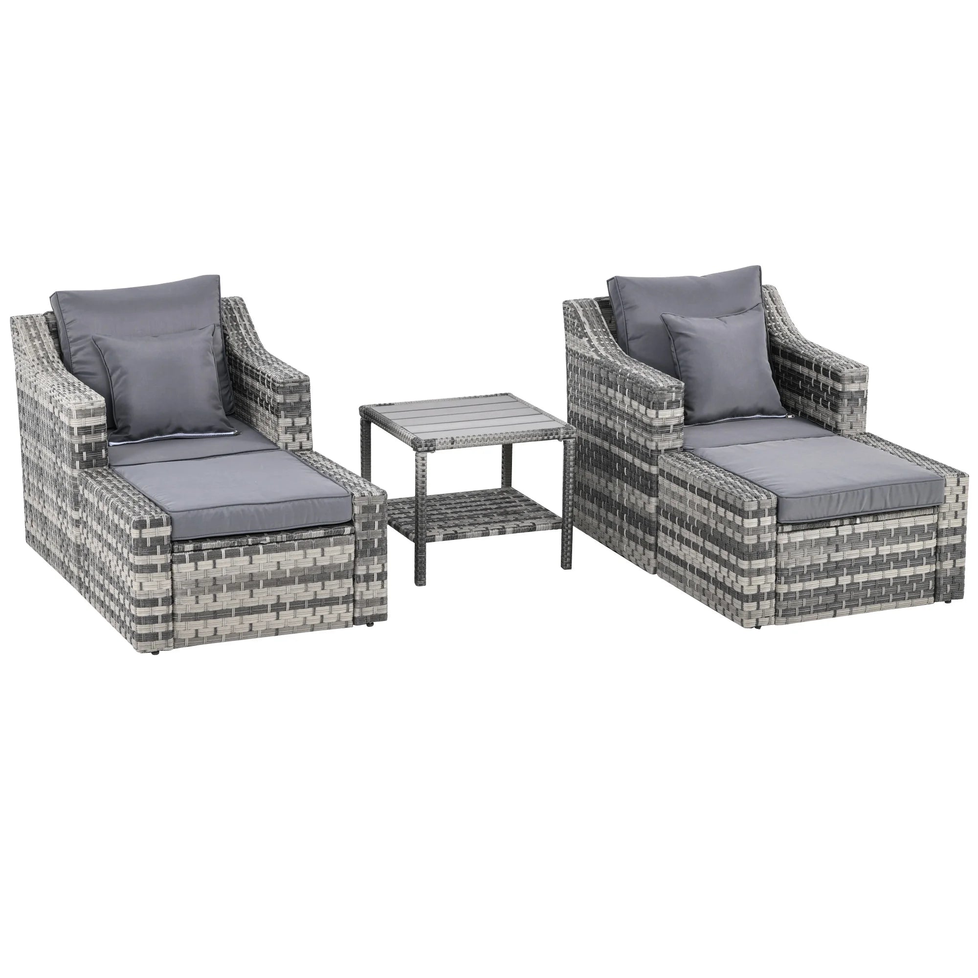 5 Piece Patio Furniture Set, Chairs, Ottoman, Coffee Table, Gray