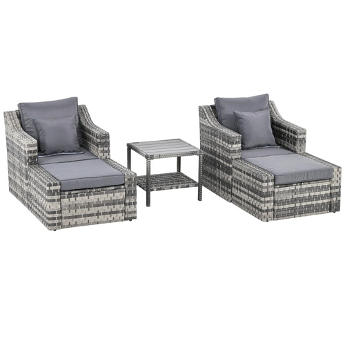 5 Piece Patio Furniture Set, Chairs, Ottoman, Coffee Table, Gray